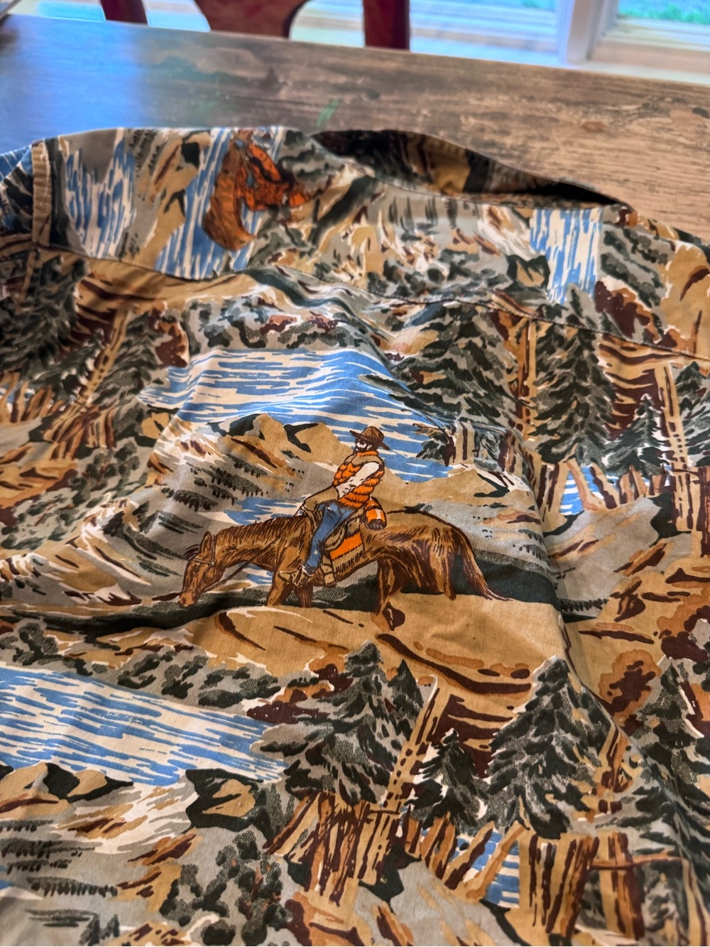 Stussy Men’s Scenic Camping Print Button-Up Shirt - Tan/Blue vintage 90’s - Picture 9 of 9